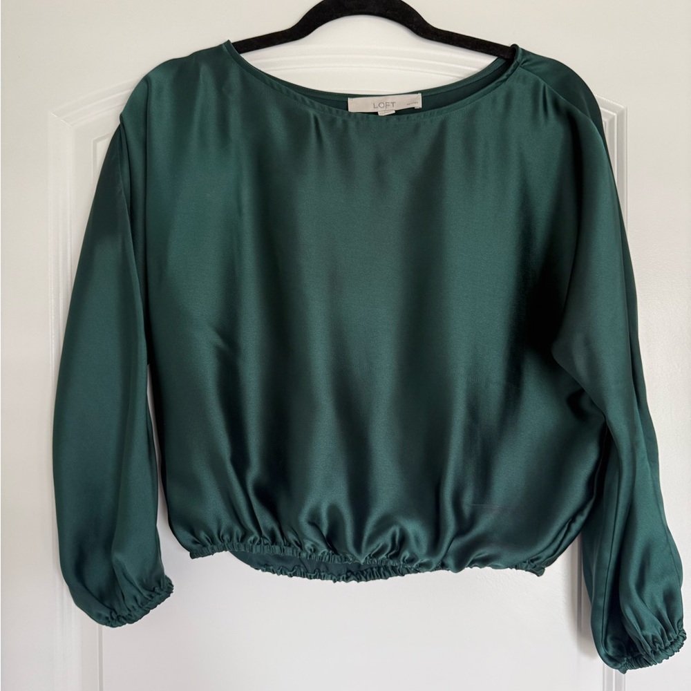 LOFT Women's Emerald Satin Blouse